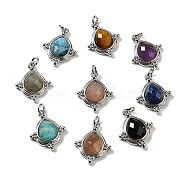 Natural Mixed Stone Faceted Pendants, Rhombus Charms with Rack Plating Platinum Tone Brass Findings, Cadmium Free & Lead Free, 19.5x16x5mm, Hole: 3mm(G-C096-02P)