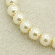 10MM Creamy White Round Pearlized Glass Pearl Beads Strands for Noble Necklace Jewelry Making, 10mm, Hole: 1mm, about 80pcs/strand, 32 inch(X-HY-10D-B02)