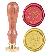 Wax Seal Stamp Set, Sealing Wax Stamp Solid Brass Head,  Wood Handle Retro Brass Stamp Kit Removable, for Envelopes Invitations, Gift Card, Flower Pattern, 83x22mm, Head: 7.5mm, Stamps: 25x14.5mm(AJEW-WH0131-482)