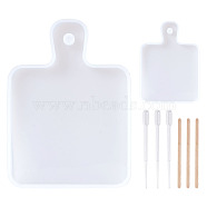 DIY Rectangle Handle Dinner Plate Silicone Molds, with Birch Wooden Craft Ice Cream Sticks, 2ml Disposable Plastic Dropper, White, 12pcs/set(DIY-TA0008-79)