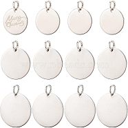 18Pcs 3 Style 201 Stainless Steel Flat Round Tag Pendants, with Jump Rings, Stainless Steel Color, 15~25mm, Hole: 4~6mm, 6pcs/style(STAS-NB0001-21)