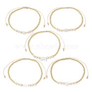 Natural Shell & Pearl & Seed Braided Bead Bracelets, Adjustable Bracelet, Mixed Shapes, Inner Diameter: 1-3/4~3-1/2 inch(4.6~8.8cm)(BJEW-JB09720)
