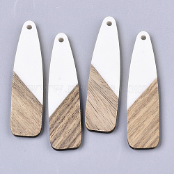 Resin & Walnut Wood Big Pendants, Bullet, White, 66~66.5x17x3~3.5mm, Hole: 1.6mm(RESI-S358-98H)