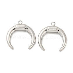 304 Stainless Steel Pendants, Double Horn/Crescent Moon Charm, Stainless Steel Color, 17x16x3.5mm, Hole: 1.4mm(STAS-L022-224P)