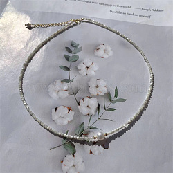 3mm Shell Pearl Beaded Choker Necklaces, Round Pearl Pendant Necklaces for Women, White(WH4643-1)