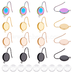 DIY Blank Dome Earring Making Kit, Including Ion Plating(IP) 304 Stainless Steel Dangle Earrings Settings, Glass Cabochons, Mixed Color, 36Pcs/box(DIY-UN0003-75)