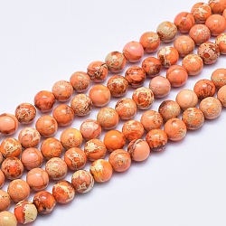Natural Imperial Jasper Beads Strands, Dyed, Round, Orange, 8mm, Hole: 1mm, about 49pcs/strand, 15.7 inch(G-A175B-8mm-07)