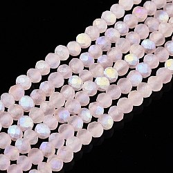 Transparent Glass Beads Strands, Faceted, Frosted, Half AB Color Plated, Rondelle, Pink, 2.9~3.3x2mm, Hole: 0.7mm, about 148~150pcs/strand, 39.5~40cm(EGLA-A044-T2mm-MB22)