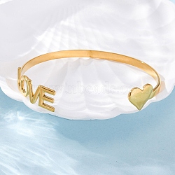 304 Stainless Steel Cuff Bangles for Women, Real 18K Gold Plated, Word Love with Heart, Inner Diameter: 2x2-1/2 inch(5.2x6.4cm)(BJEW-F491-01G-03)