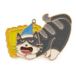 Cartoon Cat Enamel Pins, Zinc Alloy Cute Kitten Brooches for Backpack Clothes, Gray, 29mm(JEWB-S024-02C)