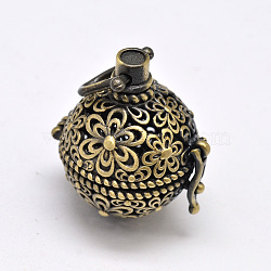 New Hollow Brass Round with Flower Cage Pendants, For Chime Ball Pendant Necklaces Making, Cadmium Free & Nickel Free & Lead Free, Antique Bronze, 28x21mm, Hole: 6x6mm, inner diameter: 18mm(KK-F0303-AB-NR)