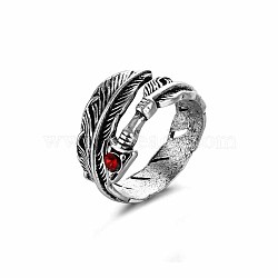 Alloy Punk Feather Open Cuff Rings for Men, Antique Silver(IO0623-6)