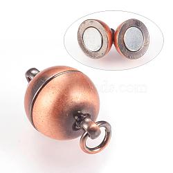 Brass Magnetic Clasps with Loops, Round, Brushed Red Copper, 16.5x10mm, Hole: 2.5~3mm(KK-K176-01R)