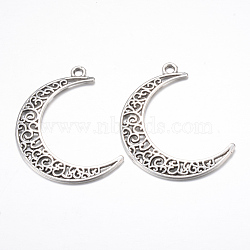 Tibetan Style Alloy Pendants, Crescent Moon, Cadmium Free & Lead Free, Antique Silver, 40x29x1mm, Hole: 2.5mm, about 420pcs/1000g(TIBE-S299-029AS-RS)