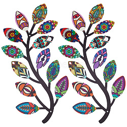 2Pcs 2 Style Iron Tree Leaf Wall Decor, Vine Olive Branch Leaf Wall Metal Art Hangings Decorations, for Indoor Outdoor Bedroom Living Room Cafe, Mixed Color, 322x155x1mm, Hole: 3mm, 1pc/style(AJEW-CN0001-53)