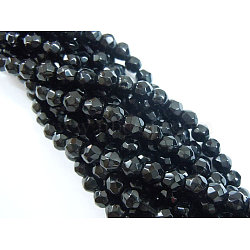 Synthetic Black Stone Beads Strands, Dyed, Faceted Round, Black, about 4mm in diameter, hole: 0.8mm(G-GSFR4mm-C044)