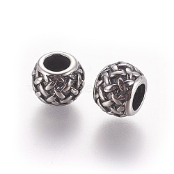 316 Surgical Stainless Steel European Beads, Large Hole Beads, Rondelle, Antique Silver, 9x7.5mm, Hole: 5mm(STAS-P237-37AS)