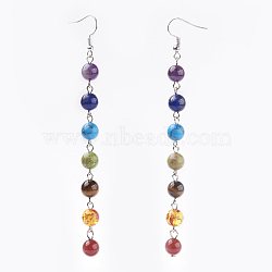 Chakra Jewelry, Natural & Synthetic Gemstone Beads Dangle Earrings, with Platinum Tone Brass Hooks, 114mm, Pin: 0.6mm(EJEW-JE02622)