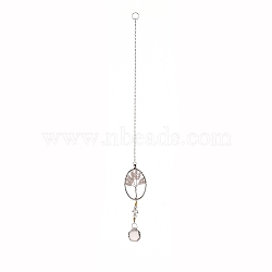 Teardrop Acrylic Beads Big Pendant Decorations, Hanging Sun Catchers, with Rose Quartz Chips Beads, Tree of Life, Oval, 363mm(HJEW-D029-01P-C)