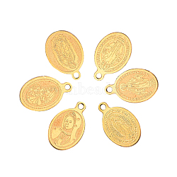 30Pcs 6 Style PVD Vacuum Plating 304 Stainless Steel Pendants, Laser Cut, Oval with Virgin Mary, Golden, 5pcs/style(STAS-CJ0001-146)