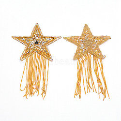 Sparkling Rhinestone Iron on Patches, Appliques, with Iron Ball Chain Tassels, Costume Accessories, for Clothes, Bag, Pants, Shoes, Cellphone Case, Star, Light Colorado Topaz, 155x84x2mm(DIY-WH0176-52B)