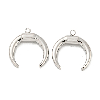 304 Stainless Steel Pendants, Double Horn/Crescent Moon Charm, Stainless Steel Color, 17x16x3.5mm, Hole: 1.4mm
