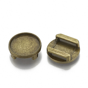 Tibetan Style Alloy Slide Charms Cabochon Settings, Cadmium Free & Nickel Free & Lead Free, Flat Round, Antique Bronze, Tray: 16mm, 18x5.5mm, Hole: 11x2.5mm, about 510pcs/1000g