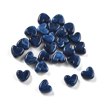 50Pcs Acrylic Beads, Imitation Gemstone Beads, Heart, Dark Blue, 6.5x8x3.5mm, Hole: 1.6mm