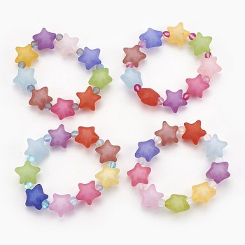 Frosted Acrylic Beads Kids Stretch Bracelets, with Synthetical Moonstone Beads, Star, Mixed Color, 2-1/8 inch(5.4cm)