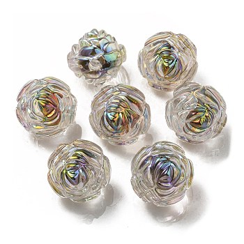 UV Plating Rainbow Iridescent Acrylic Beads, Two Tone Bead in Bead, Rose, Black, 15.5x16x15mm, Hole: 3mm