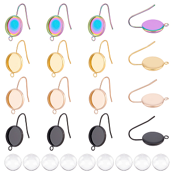 DIY Blank Dome Earring Making Kit, Including Ion Plating(IP) 304 Stainless Steel Dangle Earrings Settings, Glass Cabochons, Mixed Color, 36Pcs/box
