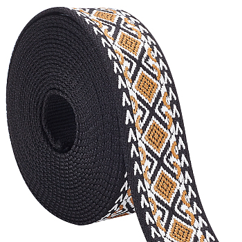 5 Yards Ethnic Style Polyester Jacquard Rhombus Ribbon, for Garment Accessories, Peru, 1-1/2 inch(38mm)