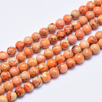 Natural Imperial Jasper Beads Strands, Dyed, Round, Orange, 8mm, Hole: 1mm, about 49pcs/strand, 15.7 inch