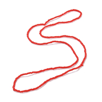 Waist Beads, Candy Color Glass Seed Beads Stretch Body Chain, Sunmmer Jewelry for Women, Red, 31-1/2~31-7/8 inch(80~81cm)