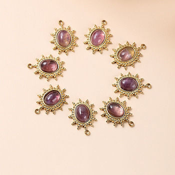 Bohemia Style Natural Amethyst Pendants, Oval Charms, with Golden Tone Stainless steel Findings, 18x13x5mm