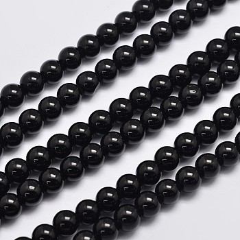 Natural Malaysia Jade Beads Strands, Round, Dyed, Black, 8mm, Hole: 1mm, about 48pcs/strand, 15 inch