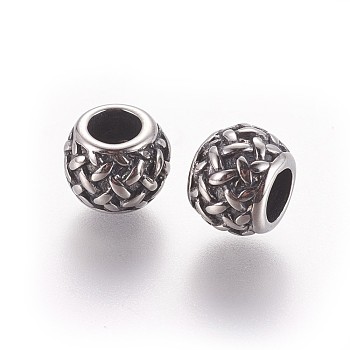 316 Surgical Stainless Steel European Beads, Large Hole Beads, Rondelle, Antique Silver, 9x7.5mm, Hole: 5mm