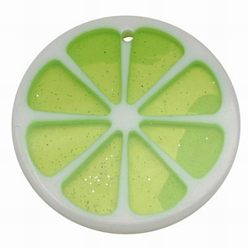 Resin Pendants, with Glitter Powder, Lemon, Yellow Green, 34~35x3~4mm, Hole: 2mm