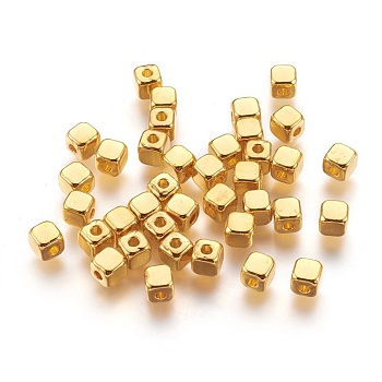 Tibetan Style Alloy Spacer Beads, Lead Free and Cadmium Free, Cube, Golden, about 4mm long, 4mm wide, 4mm thick, hole: 1.5mm