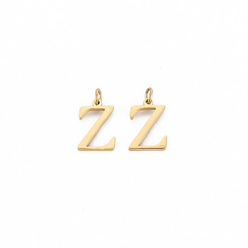 Ion Plating(IP) 304 Stainless Steel Charms, with Jump Rings, Letter Z, Real 14K Gold Plated, 9x6x1mm, Jump Ring: 3x0.5mm, 2mm inner diameter