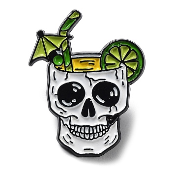 Halloween Skull Enamel Pins, Black Alloy Brooch for Backpack Clothes, Lemon, 30x24x2mm