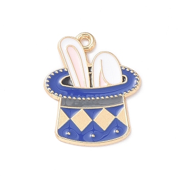 Alloy Enamel Pendants, Light Gold, Rabbit with Magic Hat Charm, Blue, 24x19x1mm, Hole: 1.4mm