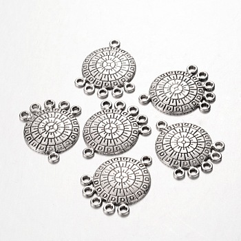 Tibetan Style Flat Round Chandelier Components, Antique Silver, Lead Free, Nickel Free and Cadmium Free, 27x21x2mm, Hole: 2mm