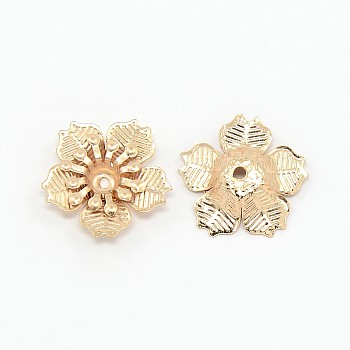 Brass Flower Bead Caps, 5-Petal, Light Gold, 17x17x4mm, Hole: 1.5mm