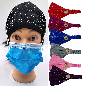 Cotton Elastic Headbands for Girls, Hair Accessories, Non Slip Button Headbands, Yoga Sports Workout Turban, for Holding Mouth Cover, Mixed Color, 26x17cm(OHAR-S197-068)