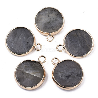 Light Gold Flat Round Labradorite Pendants