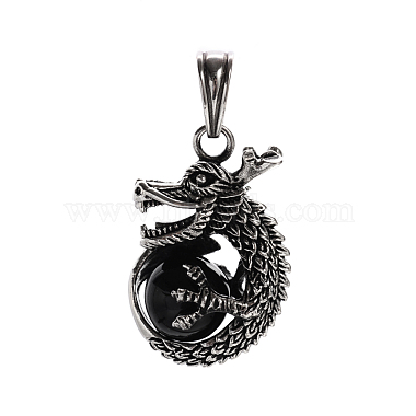 Antique Silver Black Dragon Stainless Steel+Other Material Pendants