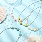 Ocean Sea Animals Synthetic Turquoise & Natural Cultured Freshwater Pearl & Glass Seed Beaded Necklaces for Women, Golden, Mixed Color, Turtle, 16.73 inch(42.5cm)(NJEW-JN06127-02)
