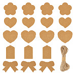 150Pcs 5 Styles Mixed Shapes Kraft Paper Gift Tags, with 1 Bundle Jute Cord, BurlyWood, 4~5.35x3~6.5x0.05cm, Hole: 2.5~5mm, 30pcs/style(CDIS-TA0001-45)