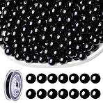 100Pcs Natural Black Tourmaline Round Beads with Strong Stretchy Beading Elastic Thread, 8mm, Hole: 1mm(G-SZ0002-30)
